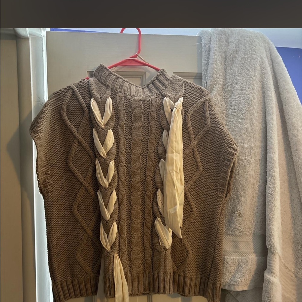 Vici Taupe Cable Knit Sweater Vest
